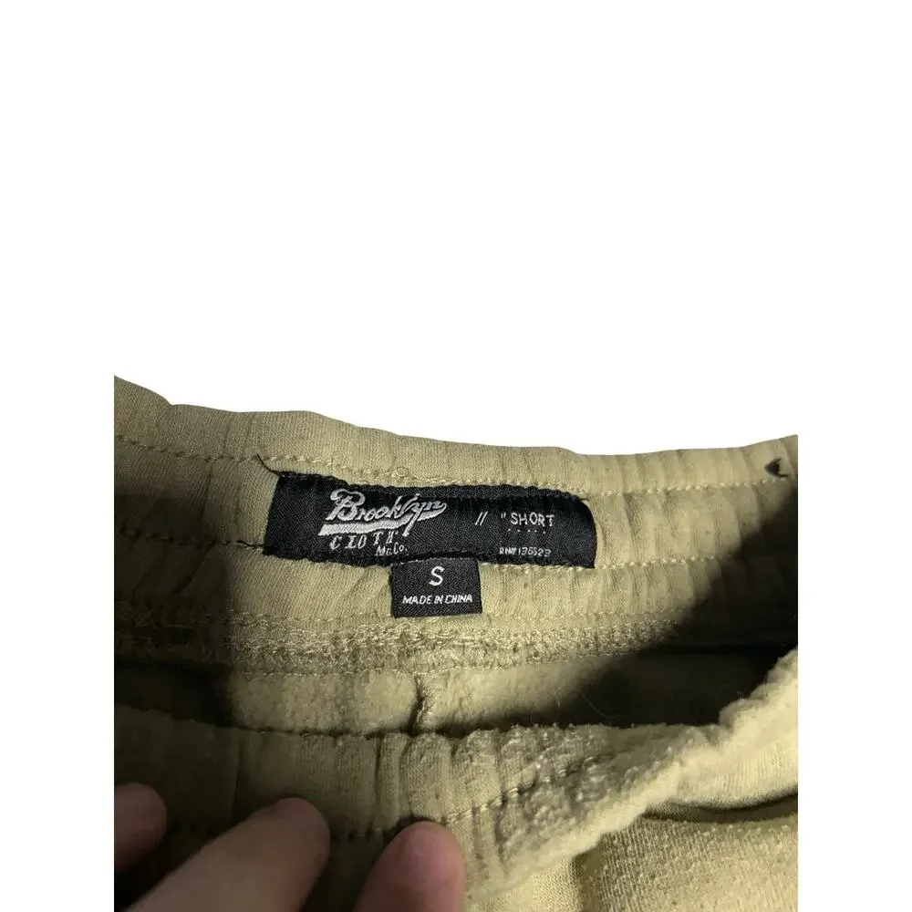 Brooklyn Cloth Olive Fleece Sweat Shorts Mens Small Drawstring Zip Pocket Casual